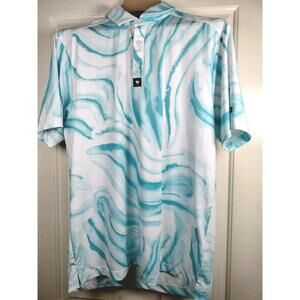 Bad Birdie "Swirl" Performance Golf Polo - Blue/White Watercolor Men’s Large